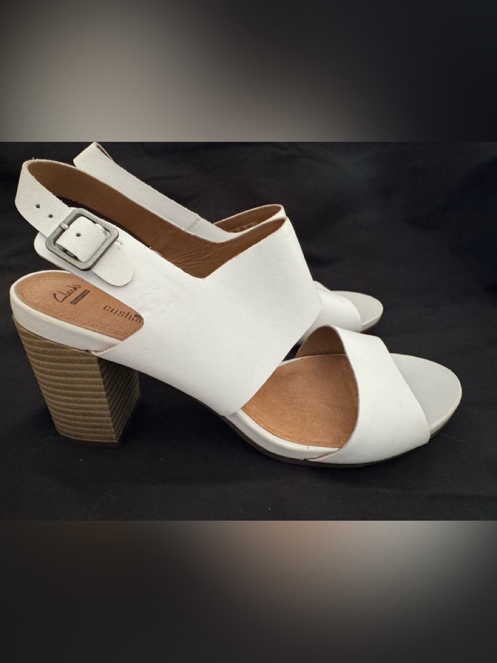 Clarks Collection White Leather Slingback Block Heel Sandals - Picture 5 of 7